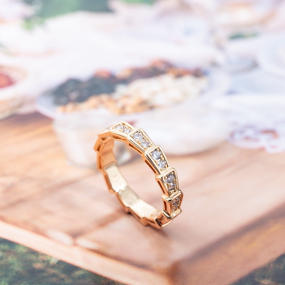 [Luna Brilliance]SERPENTI RING PINK GOLD DIAMOND PAVED 3MM