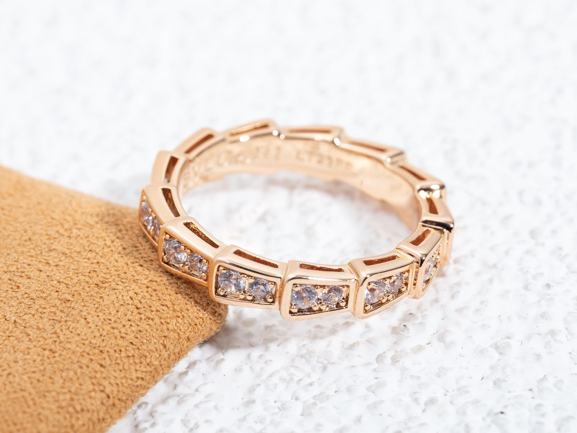 [Luna Brilliance]SERPENTI RING PINK GOLD DIAMOND PAVED 3MM