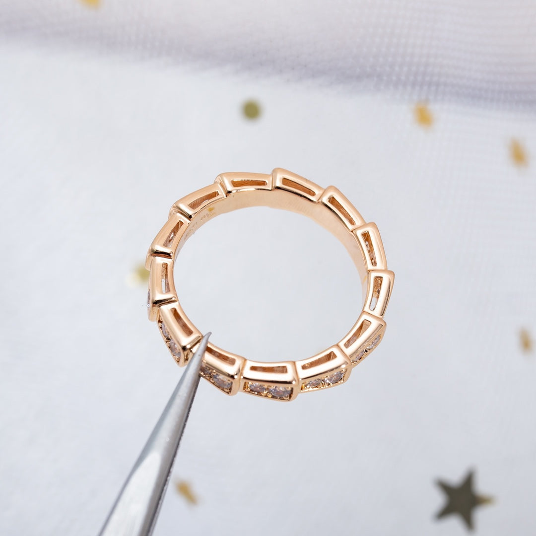 [Luna Brilliance]SERPENTI RING PINK GOLD DIAMOND PAVED 3MM