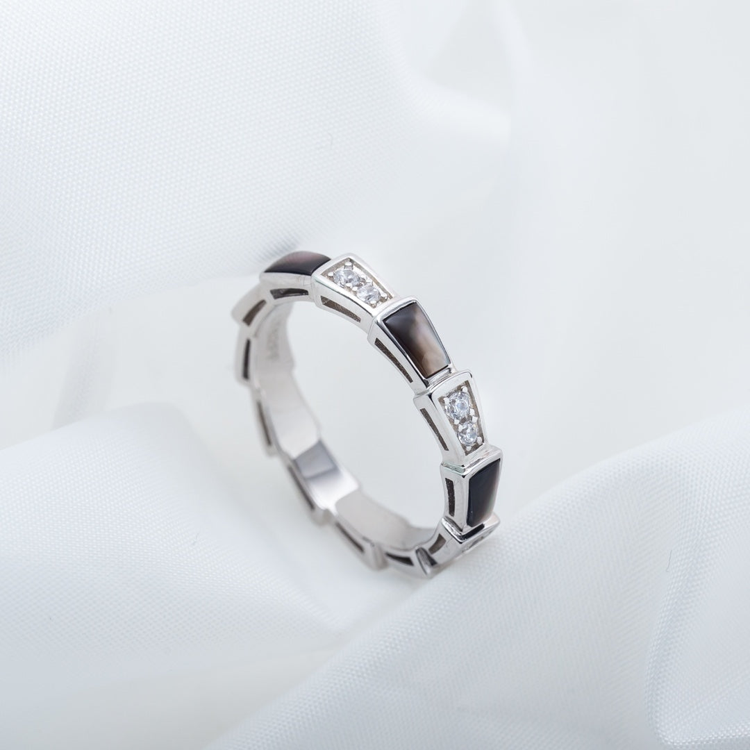 [Luna Brilliance]SERPENTI RING SILVER  DIAMOND BLACK MOP 3MM