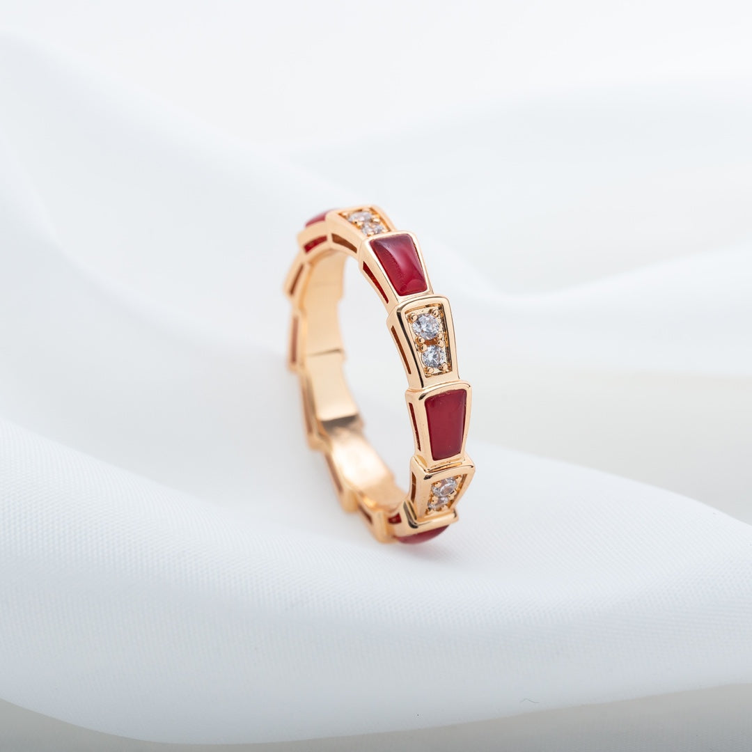 [Luna Brilliance]SERPENTI RING PINK GOLD CARNELIAN DIAMOND 3MM