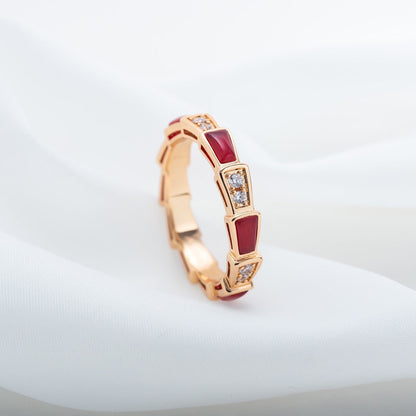 [Luna Brilliance]SERPENTI RING PINK GOLD CARNELIAN DIAMOND 3MM