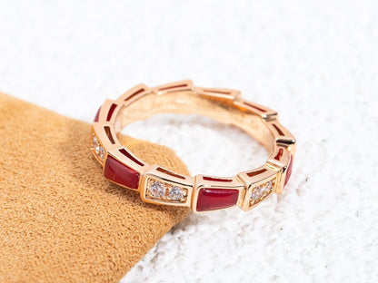[Luna Brilliance]SERPENTI RING PINK GOLD CARNELIAN DIAMOND 3MM