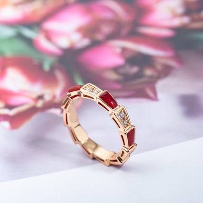 [Luna Brilliance]SERPENTI RING PINK GOLD CARNELIAN DIAMOND 3MM
