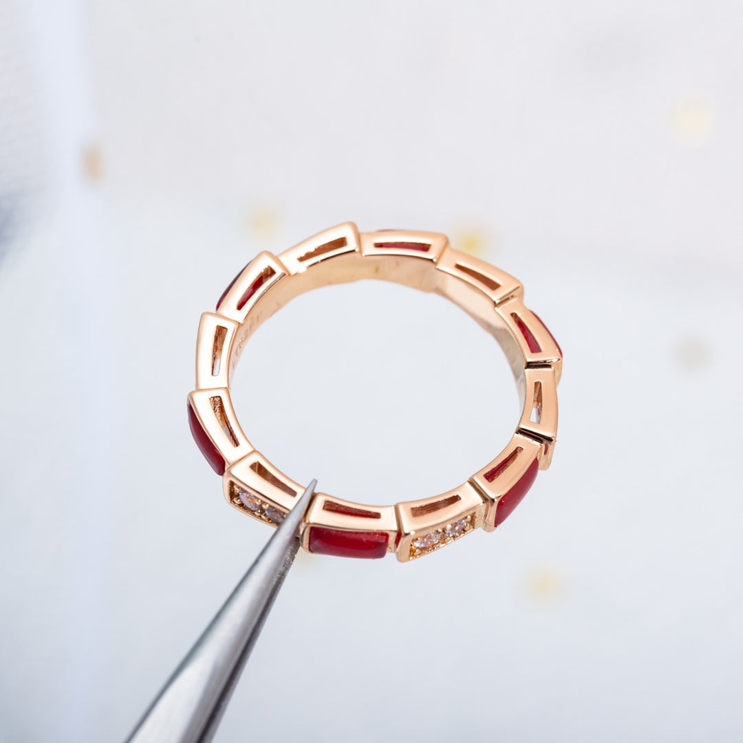 [Luna Brilliance]SERPENTI RING PINK GOLD CARNELIAN DIAMOND 3MM