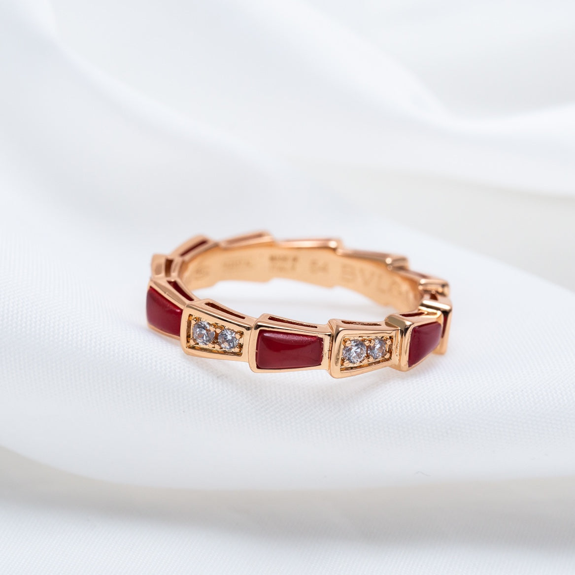 [Luna Brilliance]SERPENTI RING PINK GOLD CARNELIAN DIAMOND 3MM