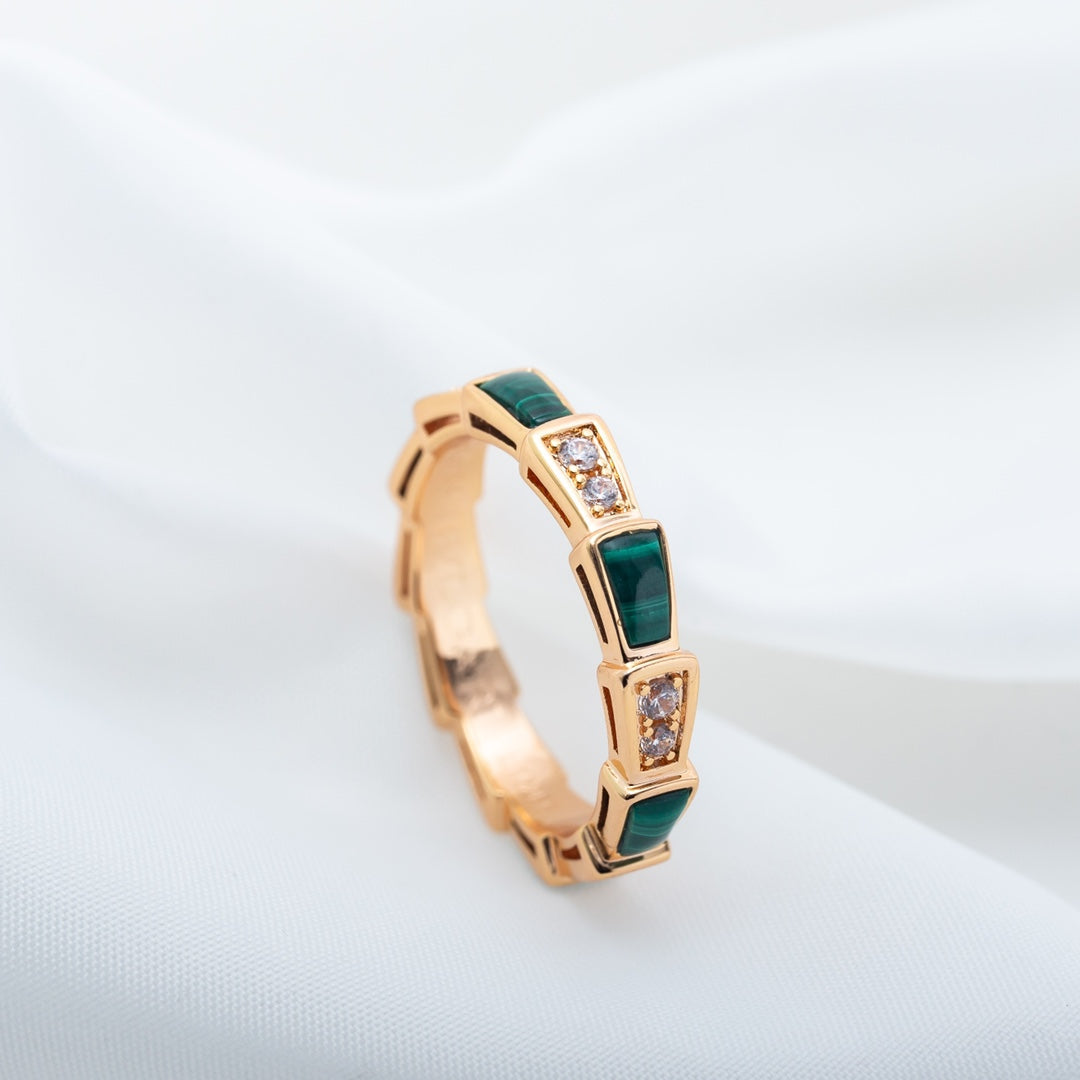 [Luna Brilliance]SERPENTI RING PINK GOLD MALACHITE DIAMOND 3MM