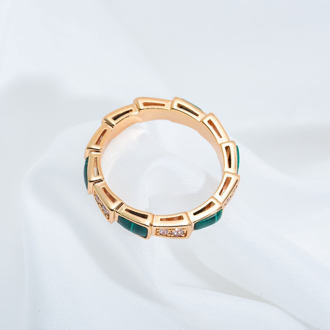 [Luna Brilliance]SERPENTI RING PINK GOLD MALACHITE DIAMOND 3MM