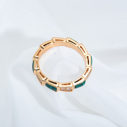 [Luna Brilliance]SERPENTI RING PINK GOLD MALACHITE DIAMOND 3MM