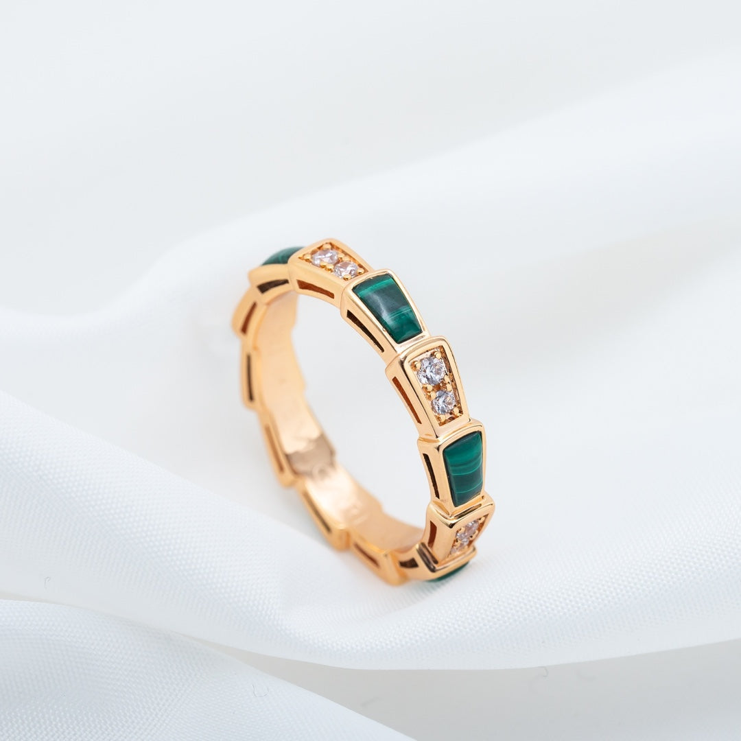 [Luna Brilliance]SERPENTI RING PINK GOLD MALACHITE DIAMOND 3MM
