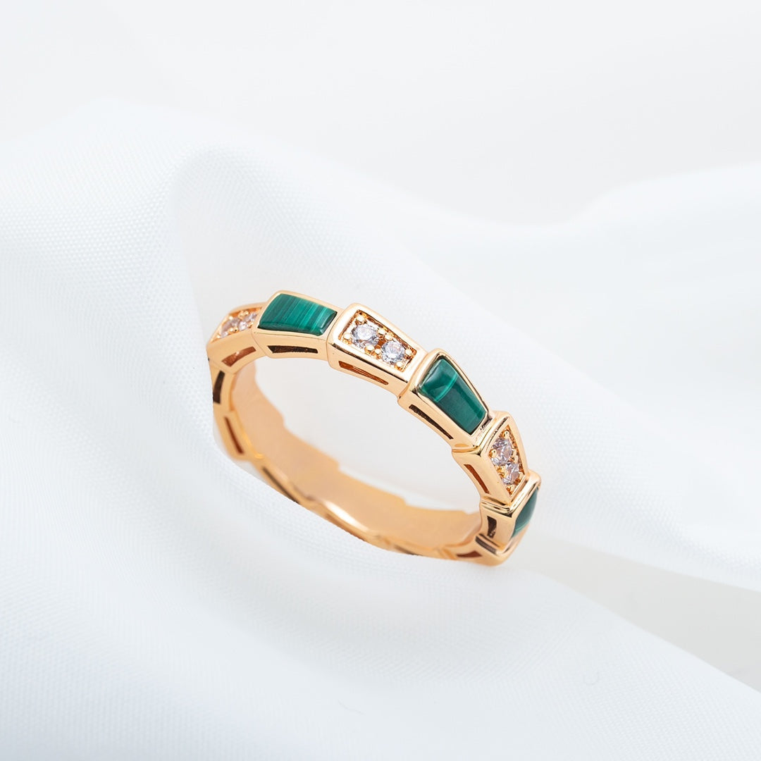 [Luna Brilliance]SERPENTI RING PINK GOLD MALACHITE DIAMOND 3MM