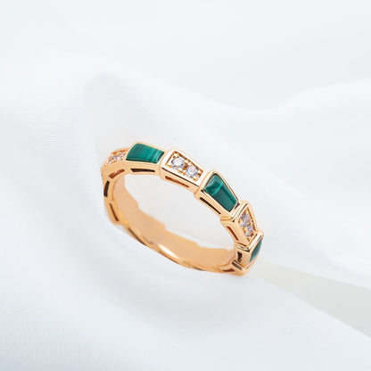 [Luna Brilliance]SERPENTI RING PINK GOLD MALACHITE DIAMOND 3MM