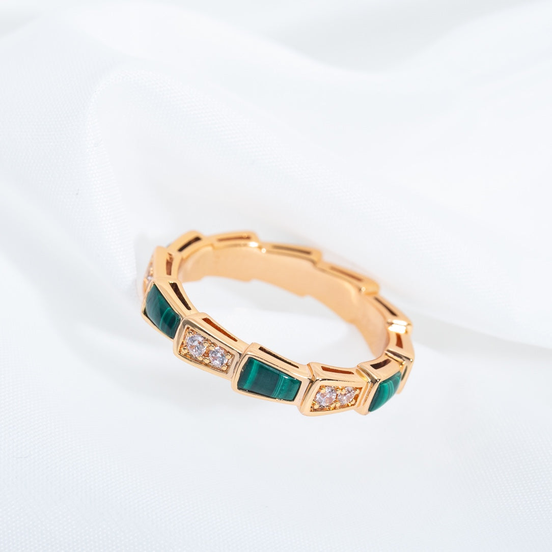 [Luna Brilliance]SERPENTI RING PINK GOLD MALACHITE DIAMOND 3MM