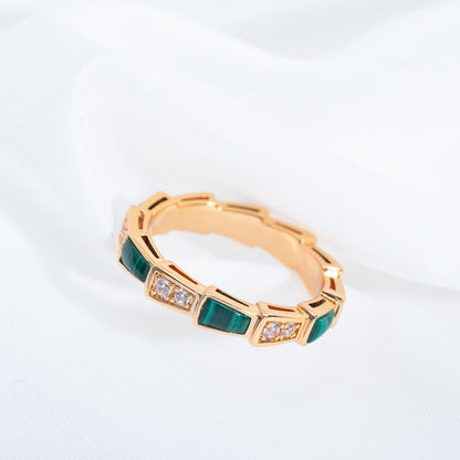 [Luna Brilliance]SERPENTI RING PINK GOLD MALACHITE DIAMOND 3MM
