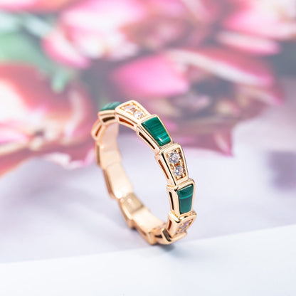 [Luna Brilliance]SERPENTI RING PINK GOLD MALACHITE DIAMOND 3MM