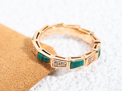 [Luna Brilliance]SERPENTI RING PINK GOLD MALACHITE DIAMOND 3MM