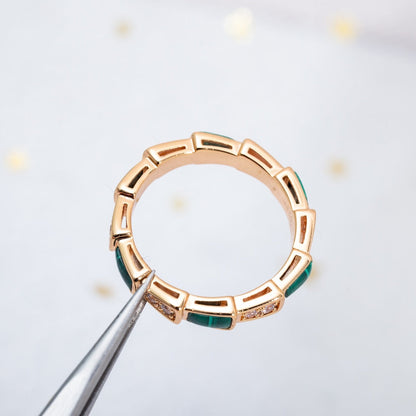 [Luna Brilliance]SERPENTI RING PINK GOLD MALACHITE DIAMOND 3MM