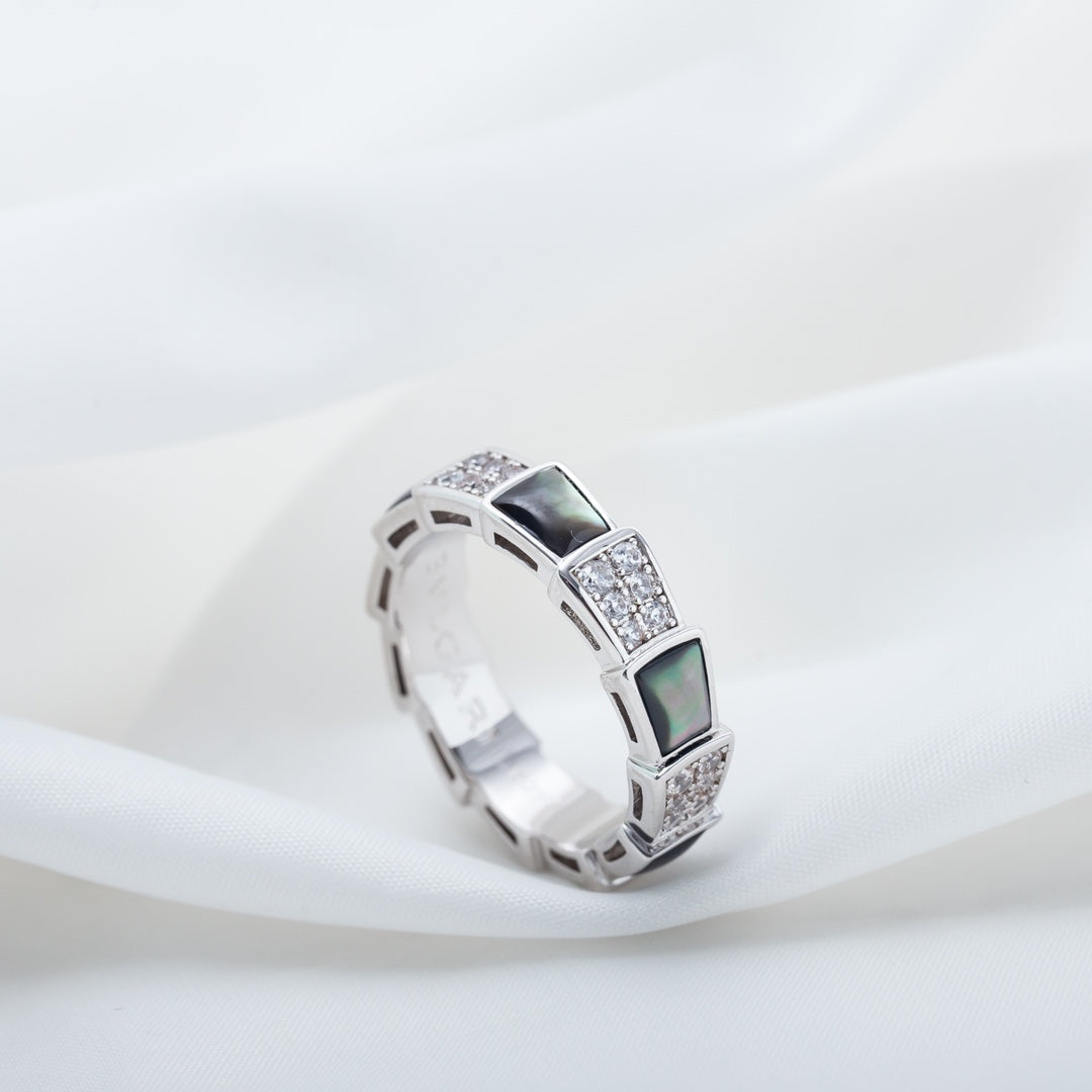 [Luna Brilliance]SERPENTI RING SILVER DIAMOND BLACK MOP 4MM