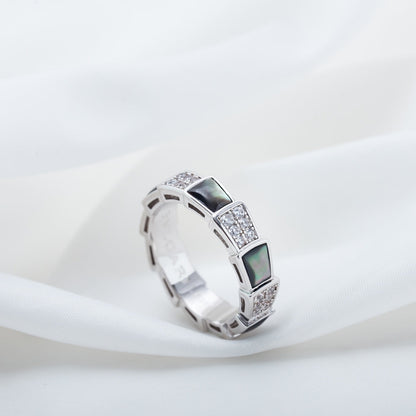 [Luna Brilliance]SERPENTI RING SILVER DIAMOND BLACK MOP 4MM
