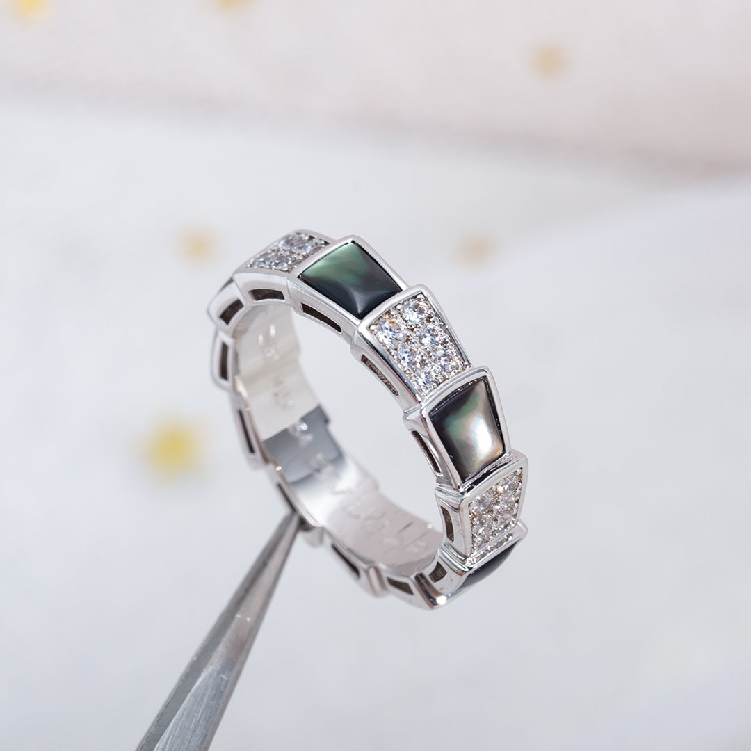 [Luna Brilliance]SERPENTI RING SILVER DIAMOND BLACK MOP 4MM