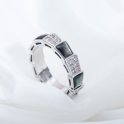 [Luna Brilliance]SERPENTI RING SILVER DIAMOND BLACK MOP 4MM