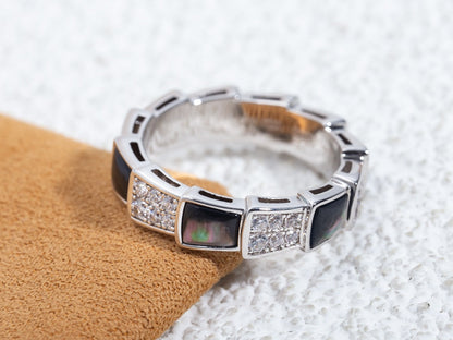 [Luna Brilliance]SERPENTI RING SILVER DIAMOND BLACK MOP 4MM