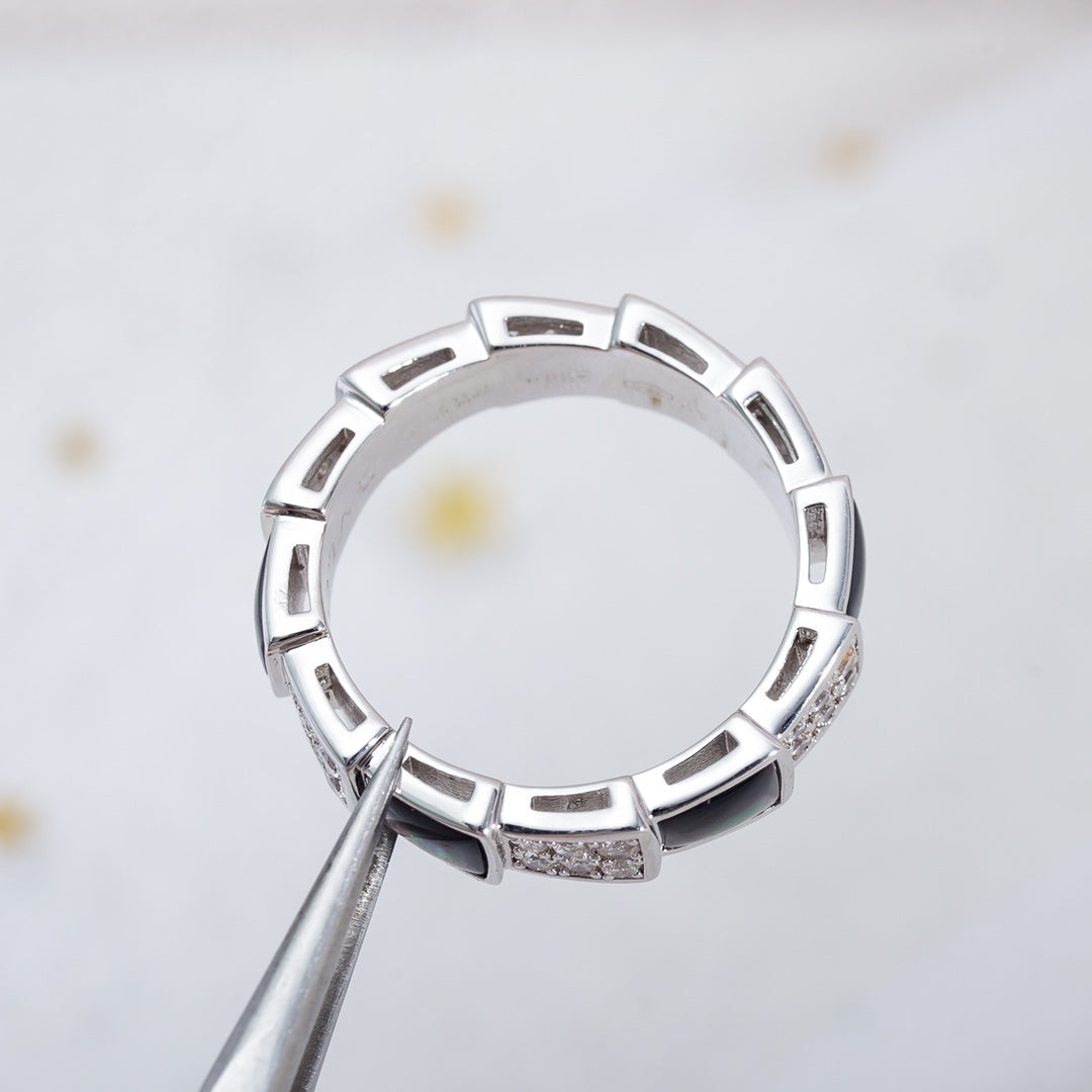 [Luna Brilliance]SERPENTI RING SILVER DIAMOND BLACK MOP 4MM