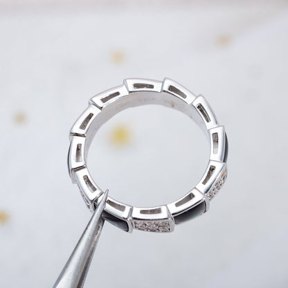 [Luna Brilliance]SERPENTI RING SILVER DIAMOND BLACK MOP 4MM