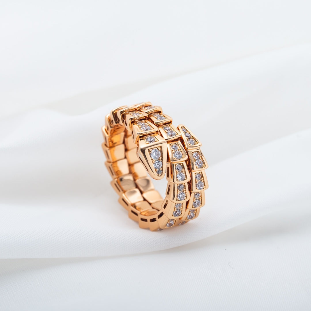 [Luna Brilliance]SERPENTI RING PINK GOLD DIAMOND DOUBLE ROW