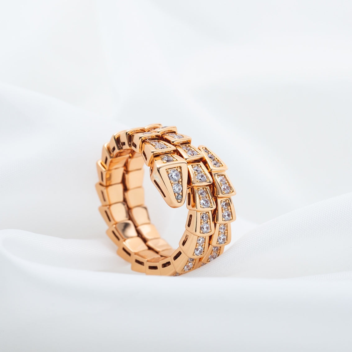 [Luna Brilliance]SERPENTI RING PINK GOLD DIAMOND DOUBLE ROW