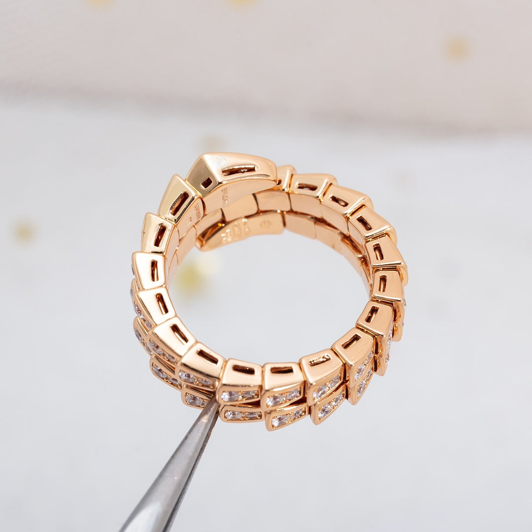 [Luna Brilliance]SERPENTI RING PINK GOLD DIAMOND DOUBLE ROW