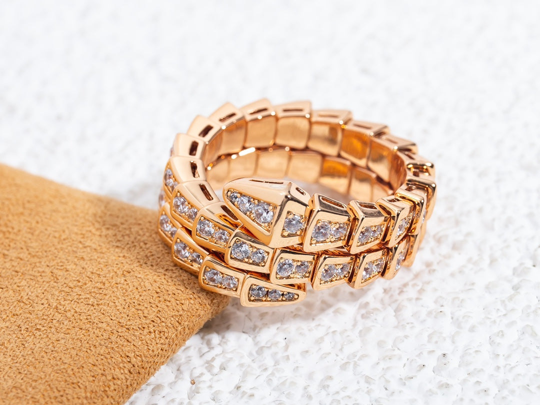 [Luna Brilliance]SERPENTI RING PINK GOLD DIAMOND DOUBLE ROW