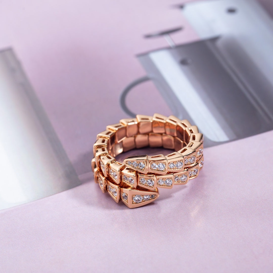 [Luna Brilliance]SERPENTI RING PINK GOLD DIAMOND DOUBLE ROW
