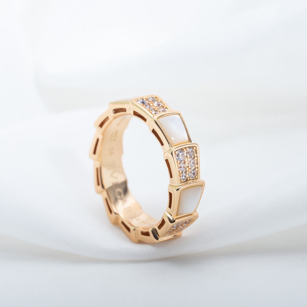 [Luna Brilliance]SERPENTI RING PINK GOLD MOP DIAMOND PAVED 4MM