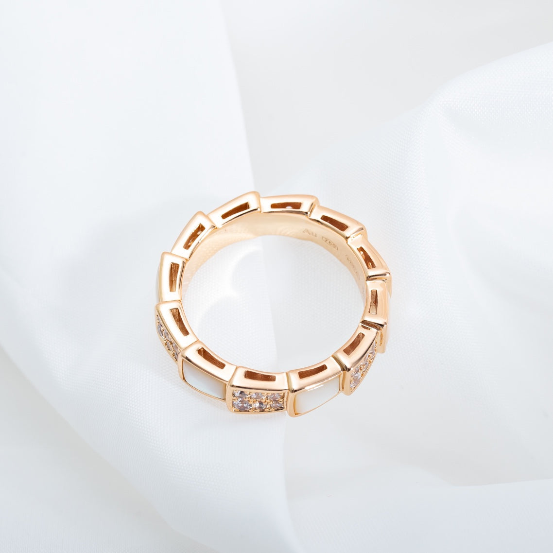[Luna Brilliance]SERPENTI RING PINK GOLD MOP DIAMOND PAVED 4MM