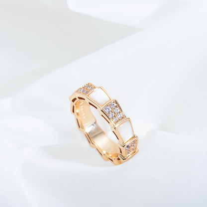[Luna Brilliance]SERPENTI RING PINK GOLD MOP DIAMOND PAVED 4MM