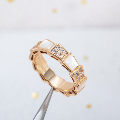[Luna Brilliance]SERPENTI RING PINK GOLD MOP DIAMOND PAVED 4MM