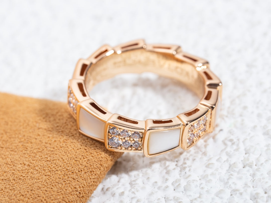 [Luna Brilliance]SERPENTI RING PINK GOLD MOP DIAMOND PAVED 4MM