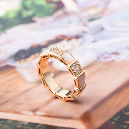 [Luna Brilliance]SERPENTI RING PINK GOLD MOP DIAMOND PAVED 4MM