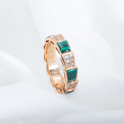 [Luna Brilliance]SERPENTI RING PINK GOLD MALACHITE DIAMOND PAVED 4MM