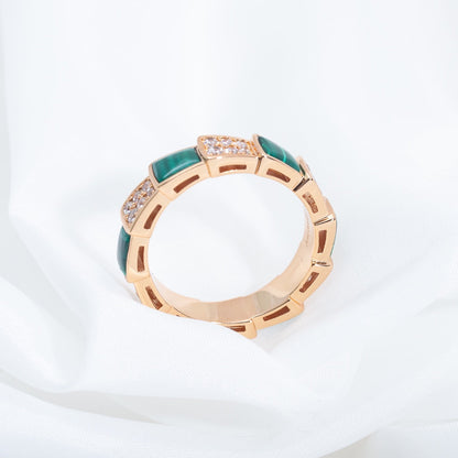 [Luna Brilliance]SERPENTI RING PINK GOLD MALACHITE DIAMOND PAVED 4MM