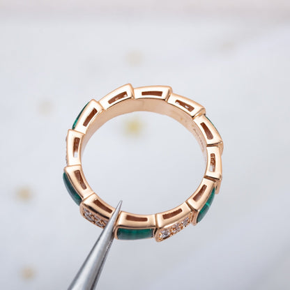 [Luna Brilliance]SERPENTI RING PINK GOLD MALACHITE DIAMOND PAVED 4MM