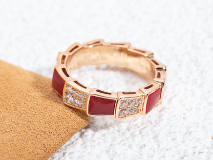 [Luna Brilliance]SERPENTI RING PINK GOLD CARNELIAN DIAMOND PAVED 4MM
