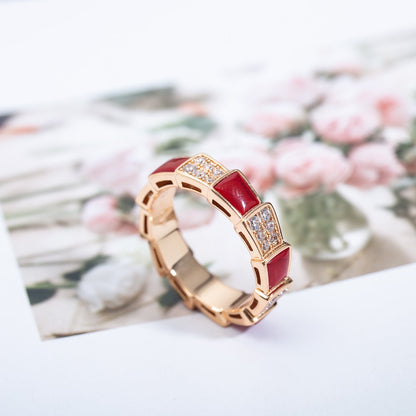 [Luna Brilliance]SERPENTI RING PINK GOLD CARNELIAN DIAMOND PAVED 4MM