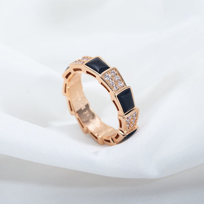 [Luna Brilliance]SERPENTI RING PINK GOLD BLACK MOP DIAMOND PAVED 4MM