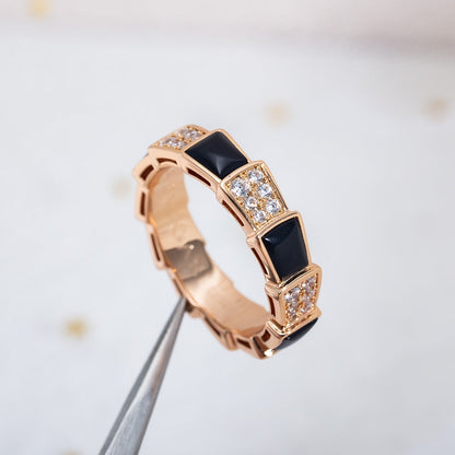 [Luna Brilliance]SERPENTI RING PINK GOLD BLACK MOP DIAMOND PAVED 4MM