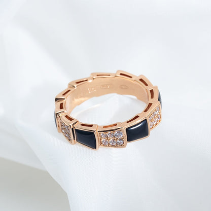 [Luna Brilliance]SERPENTI RING PINK GOLD BLACK MOP DIAMOND PAVED 4MM