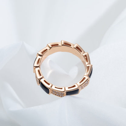 [Luna Brilliance]SERPENTI RING PINK GOLD BLACK MOP DIAMOND PAVED 4MM