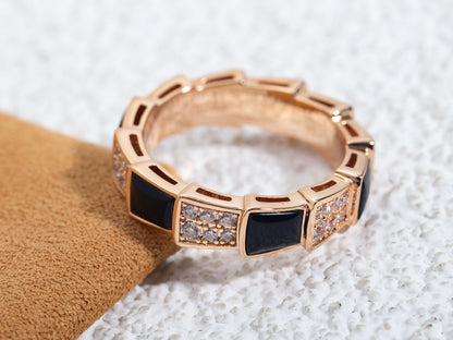 [Luna Brilliance]SERPENTI RING PINK GOLD BLACK MOP DIAMOND PAVED 4MM