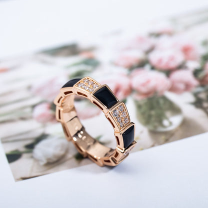 [Luna Brilliance]SERPENTI RING PINK GOLD BLACK MOP DIAMOND PAVED 4MM